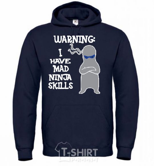 Men`s hoodie WARNING! I HAVE MAD NINJA SKILLS navy-blue фото