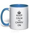 Чашка с цветной ручкой KEEP CALM AND CARRY ON Ярко-синий фото