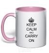 Чашка с цветной ручкой KEEP CALM AND CARRY ON Нежно розовый фото