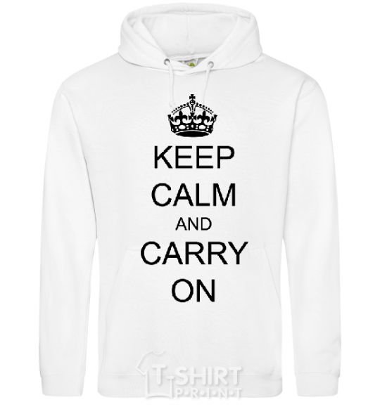Men`s hoodie KEEP CALM AND CARRY ON White фото