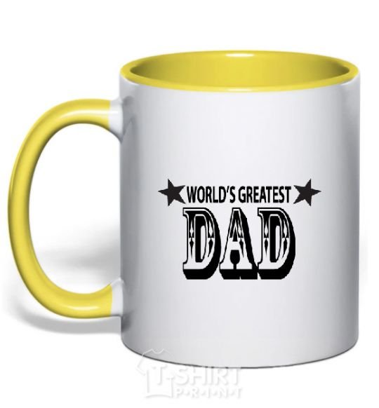 Mug with a colored handle WORLD'S GREATEST DAD yellow фото
