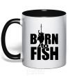 Чашка с цветной ручкой BORN TO FISH Черный фото