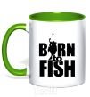 Mug with a colored handle BORN TO FISH kelly-green фото