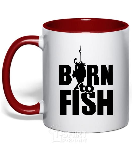 Mug with a colored handle BORN TO FISH red фото