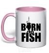 Mug with a colored handle BORN TO FISH light-pink фото