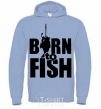 Men`s hoodie BORN TO FISH sky-blue фото