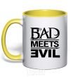 Mug with a colored handle BAD MEETS EVIL yellow фото