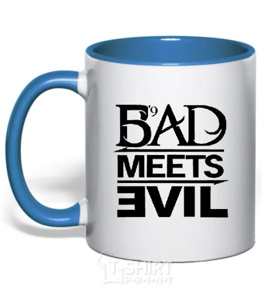 Mug with a colored handle BAD MEETS EVIL royal-blue фото