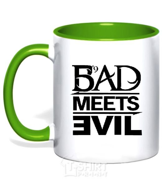 Mug with a colored handle BAD MEETS EVIL kelly-green фото