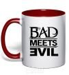 Mug with a colored handle BAD MEETS EVIL red фото