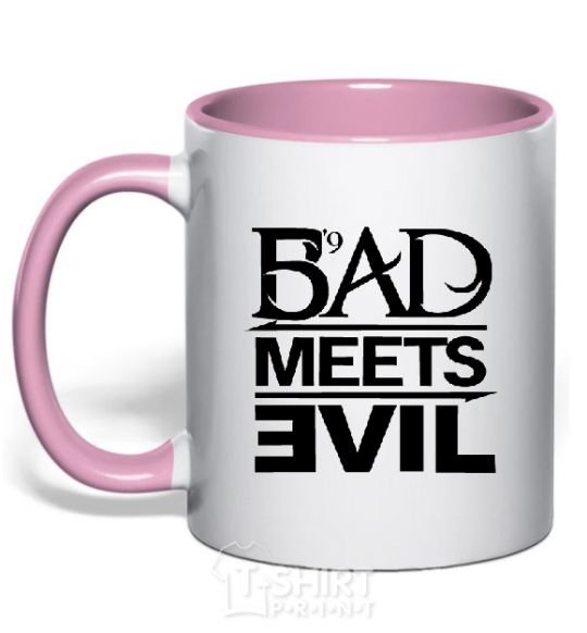 Mug with a colored handle BAD MEETS EVIL light-pink фото