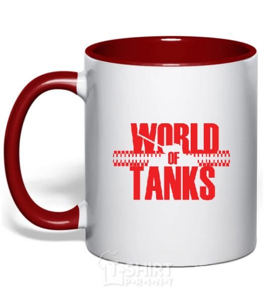 Mug with a colored handle WORLD OF TANKS red фото