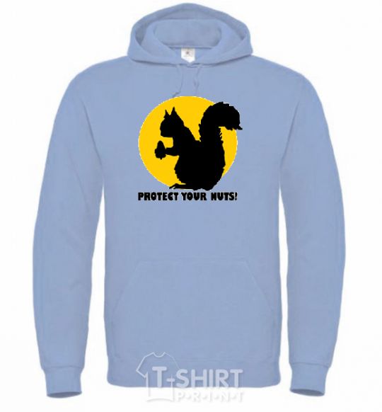 Men`s hoodie PROTECT YOUR NUTS sky-blue фото
