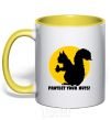 Mug with a colored handle PROTECT YOUR NUTS yellow фото