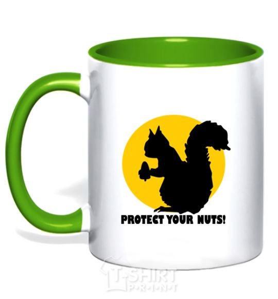 Mug with a colored handle PROTECT YOUR NUTS kelly-green фото