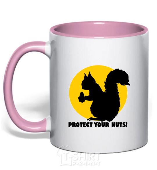 Mug with a colored handle PROTECT YOUR NUTS light-pink фото