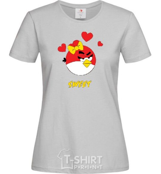 Women's T-shirt SWEET ANGRY BIRD GIRL grey фото