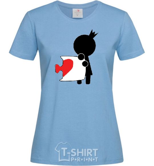 Women's T-shirt PAIRED COLOR PUZZLE GIRL sky-blue фото