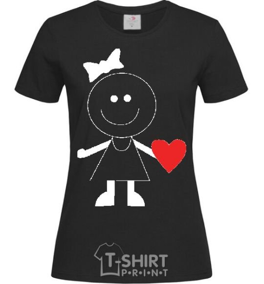 Women's T-shirt GIRL WITH HEART black фото