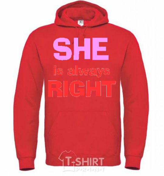 Men`s hoodie SHE IS ALWAYS RIGHT bright-red фото