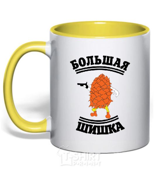 Mug with a colored handle BIG SHEET yellow фото