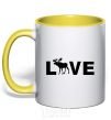 Mug with a colored handle DEER LOVE yellow фото