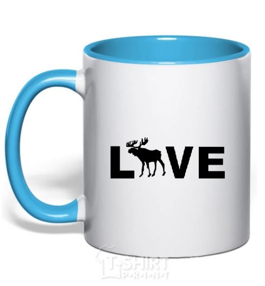 Mug with a colored handle DEER LOVE sky-blue фото