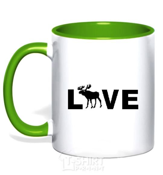 Mug with a colored handle DEER LOVE kelly-green фото