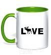 Mug with a colored handle DEER LOVE kelly-green фото