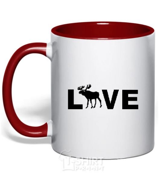 Mug with a colored handle DEER LOVE red фото