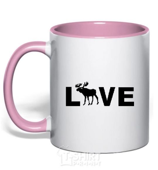 Mug with a colored handle DEER LOVE light-pink фото