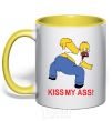 Mug with a colored handle KISS MY ASS Homer simpson yellow фото