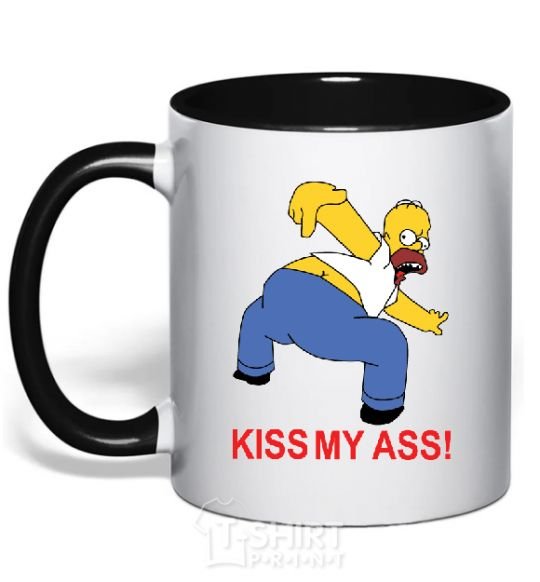 Mug with a colored handle KISS MY ASS Homer simpson black фото