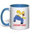 Mug with a colored handle KISS MY ASS Homer simpson royal-blue фото