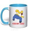 Mug with a colored handle KISS MY ASS Homer simpson sky-blue фото