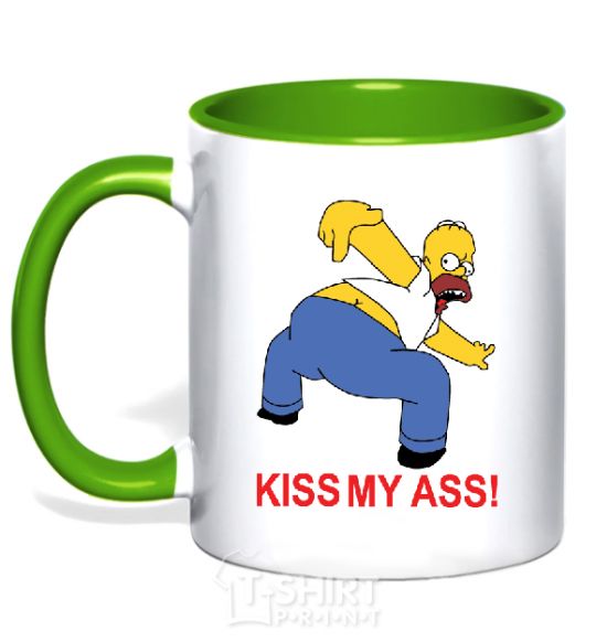 Чашка с цветной ручкой KISS MY ASS Homer simpson Зеленый фото