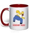 Mug with a colored handle KISS MY ASS Homer simpson red фото
