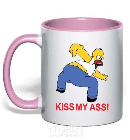 Mug with a colored handle KISS MY ASS Homer simpson light-pink фото