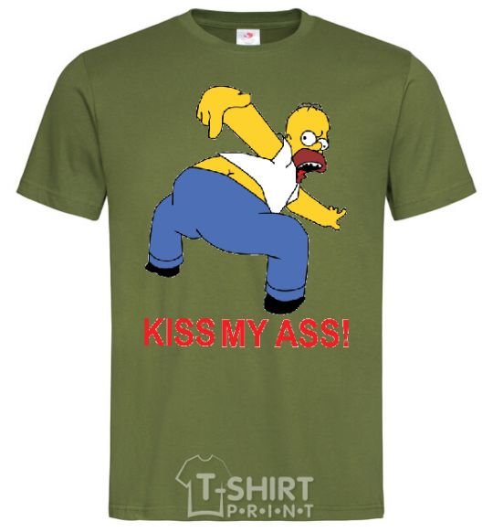 Мужская футболка KISS MY ASS Homer simpson Оливковый фото