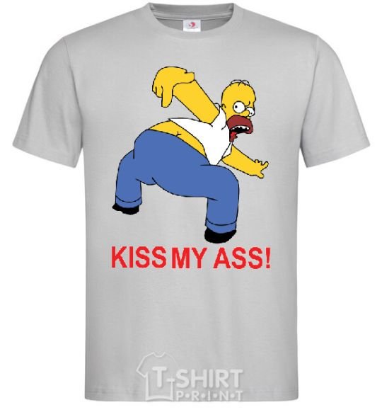 Мужская футболка KISS MY ASS Homer simpson Серый фото