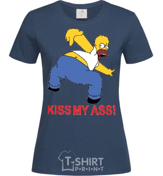 Women's T-shirt KISS MY ASS Homer simpson navy-blue фото