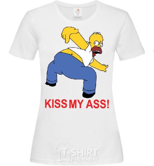 Женская футболка KISS MY ASS Homer simpson Белый фото