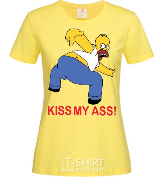 Женская футболка KISS MY ASS Homer simpson Лимонный фото