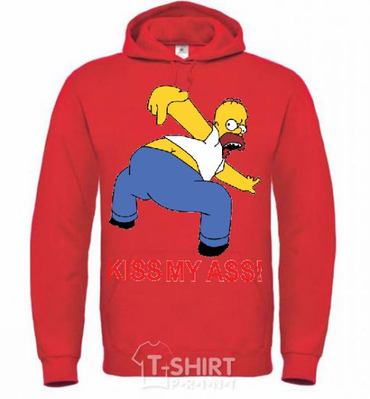 Men`s hoodie KISS MY ASS Homer simpson bright-red фото