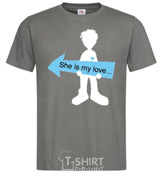 Men's T-Shirt SHE IS MY LOVE dark-grey фото