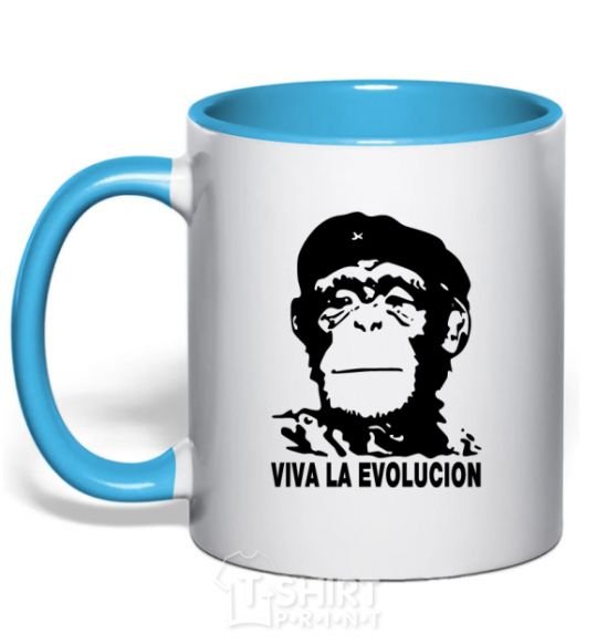 Mug with a colored handle VIVA LA EVOLUCION sky-blue фото