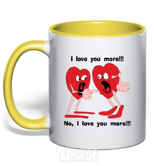 Mug with a colored handle I LOVE YOU MORE!... yellow фото