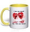 Mug with a colored handle I LOVE YOU MORE!... yellow фото