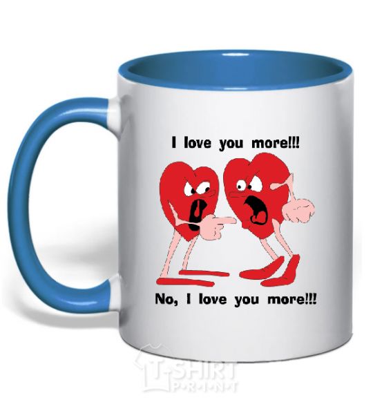 Mug with a colored handle I LOVE YOU MORE!... royal-blue фото