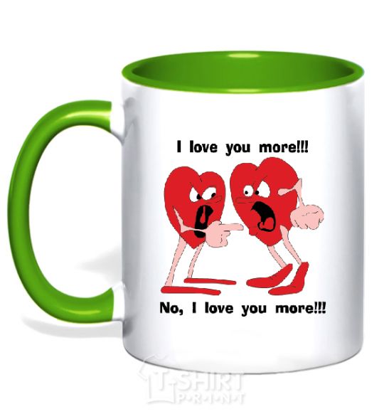 Mug with a colored handle I LOVE YOU MORE!... kelly-green фото